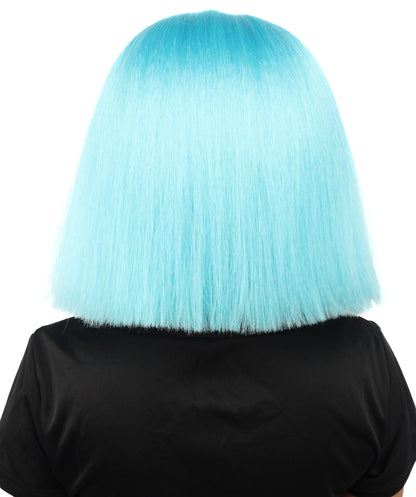HPO Celebrity-Style 11 Inch Green Rooted Blonde Front Braided Straight Wig | Shoulder-Length Fun, Bold, and Stylish Hairpiece  | Ideal for Halloween, Cosplay, and Themed Parties