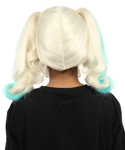 HPO Women’s Pop Diva Inspired Wig | Light Blue & Blonde High-Volume Theatrical Hairstyle | Synthetic Lace Front Wig for Cosplay, Halloween & Stage