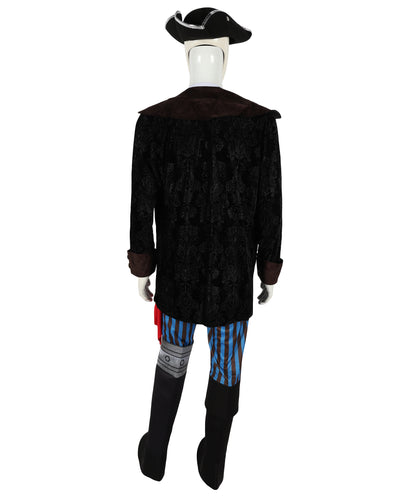 HPO Adult Men’s Pirate Jacket Halloween Costume | Classic Buccaneer Style Coat with Gold Trim and Lace Cuffs | Costume Parties & Themed Events