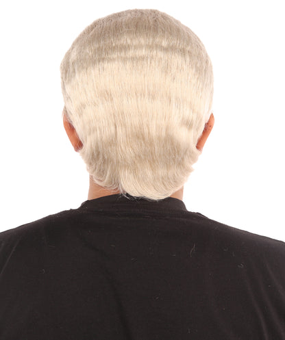 HPO Men’s Blonde Wig and Moustache Set | Short Combed Costume Hair for Book Day, Cosplay & Theatre | Synthetic Fiber Accessories