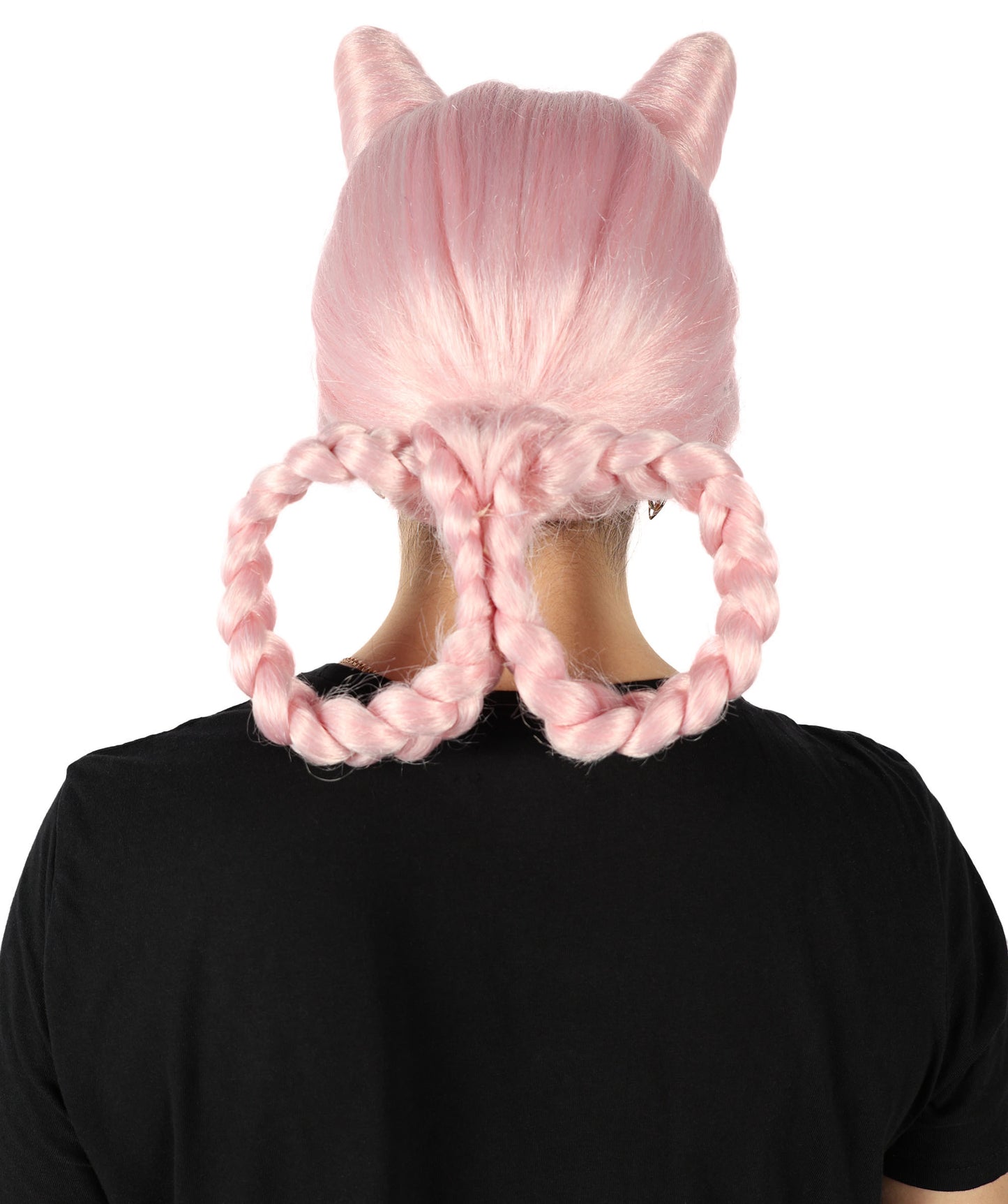 HPO Women’s Online Battle Game Pink Horned Twist Braided Wig | Suitable for Halloween | Breathable Capless Cap