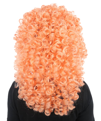 HPO Orange Mid Length Curly Wig – Soft Synthetic Hair with Curls | Perfect for Halloween, Cosplay, Stage Shows, Dress Up Events & Parties