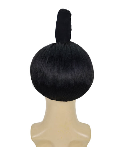 HPO Adult Mens's Sumo Wrestler Wig | Asian Japanese Warrior Gothic Hairpiece | Traditional Topknot Bun Synthetic Wig | Halloween Cosplay Accessory