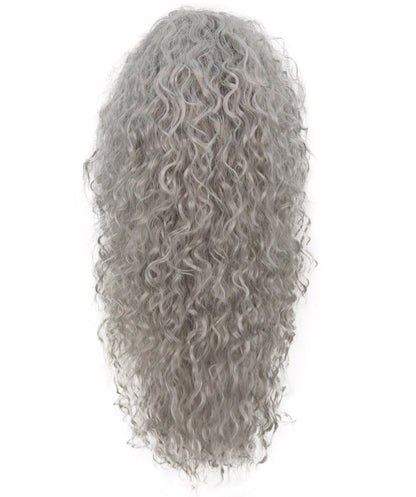 HPO Women’s 27 Inch Long Curly Silver Grey Mermaid Wig | Fantasy Wig for Halloween Parties Breathable Cap