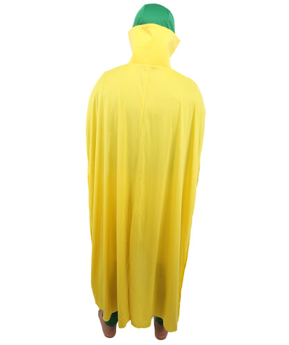 HPO Men's Cosplay Green & Yellow Costume - Red Cloak, Top, and Pants Full Set for Adults, Perfect for Themed Events