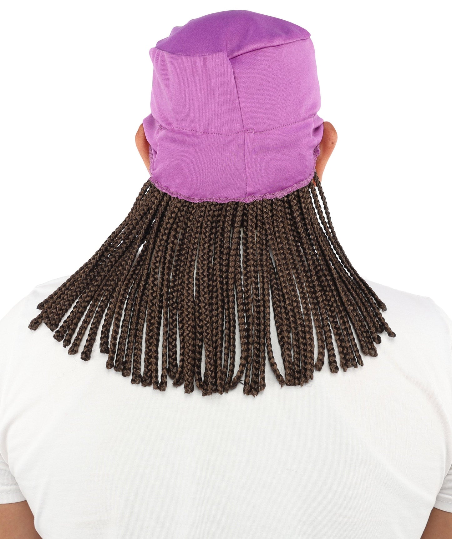 Men’s Movie Character Inspired Black Braided Wig with Purple Head Wrap Hat | Flame-retardant Synthetic Fiber | Ideal Hairpiece for Cosplay & Halloween