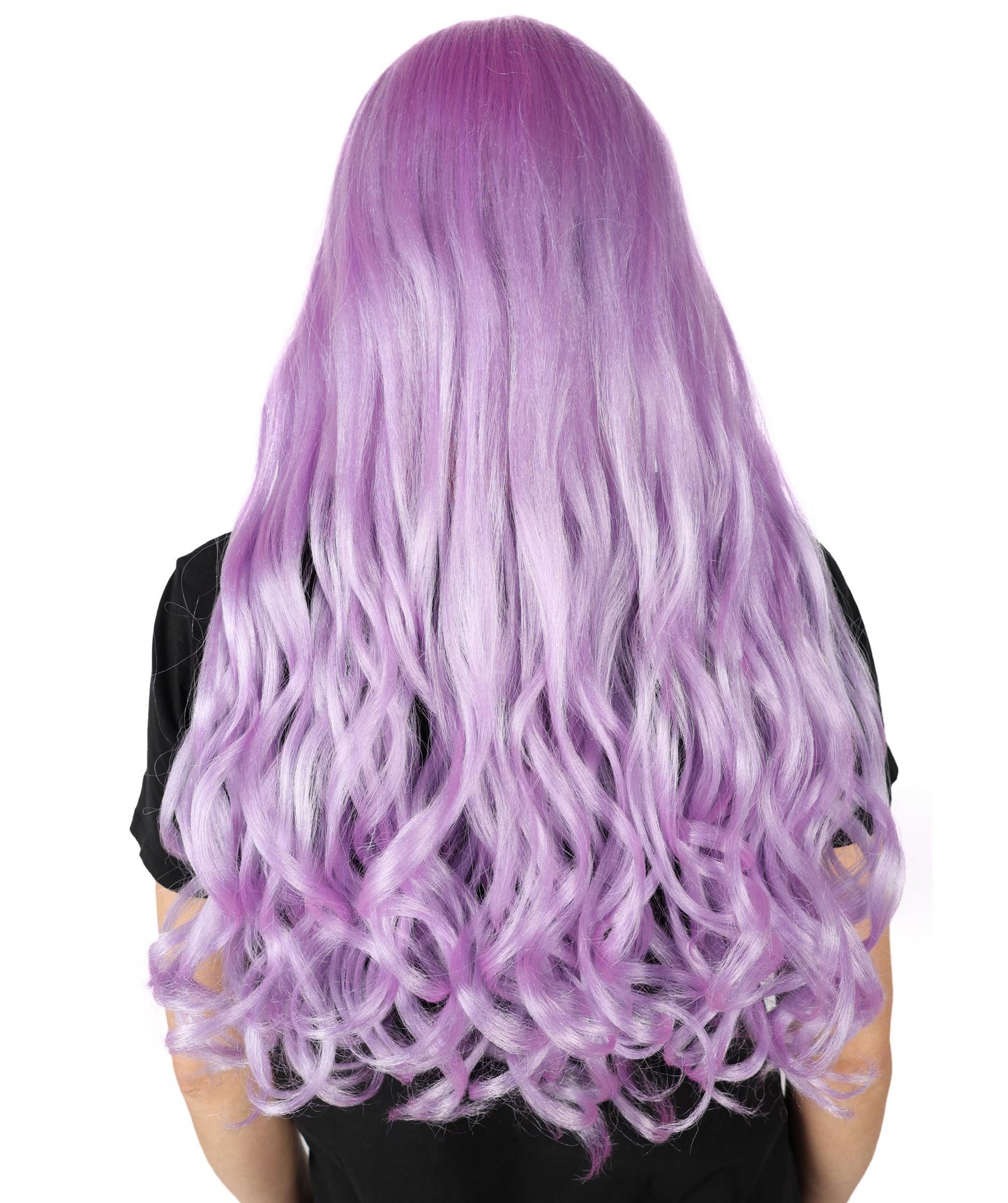HPO Women's Multicolor Long Curly Wig with Fringe, Flame-retardant Synthetic Fiber