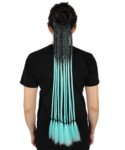 HPO Women’s Ombre Black to Cyan Braiding Hair Extensions – Crochet Synthetic Twist Hair with Elastic Loop | Soft Pre-Stretched Braids for DIY Hairstyles, Parties, and Daily Use