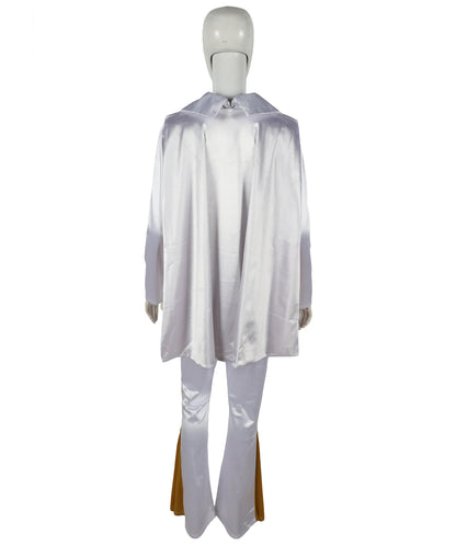 HPO Adult Women’s Elvis Jumpsuit Costume Set | Sparkling Rhinestone-Studded White Jumpsuit with Flared Legs & Matching Cape | Adjustable Fit | For Halloween Themed Events