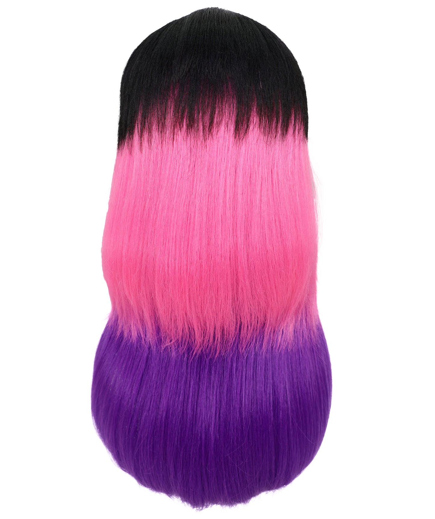 HPO Adult Unisex Tri Color Fruit Punch Wig | Vibrant Black Pink Violet Flame Mix | Synthetic Flame-Retardant Hair | Capless Cap | Halloween Festival Wig