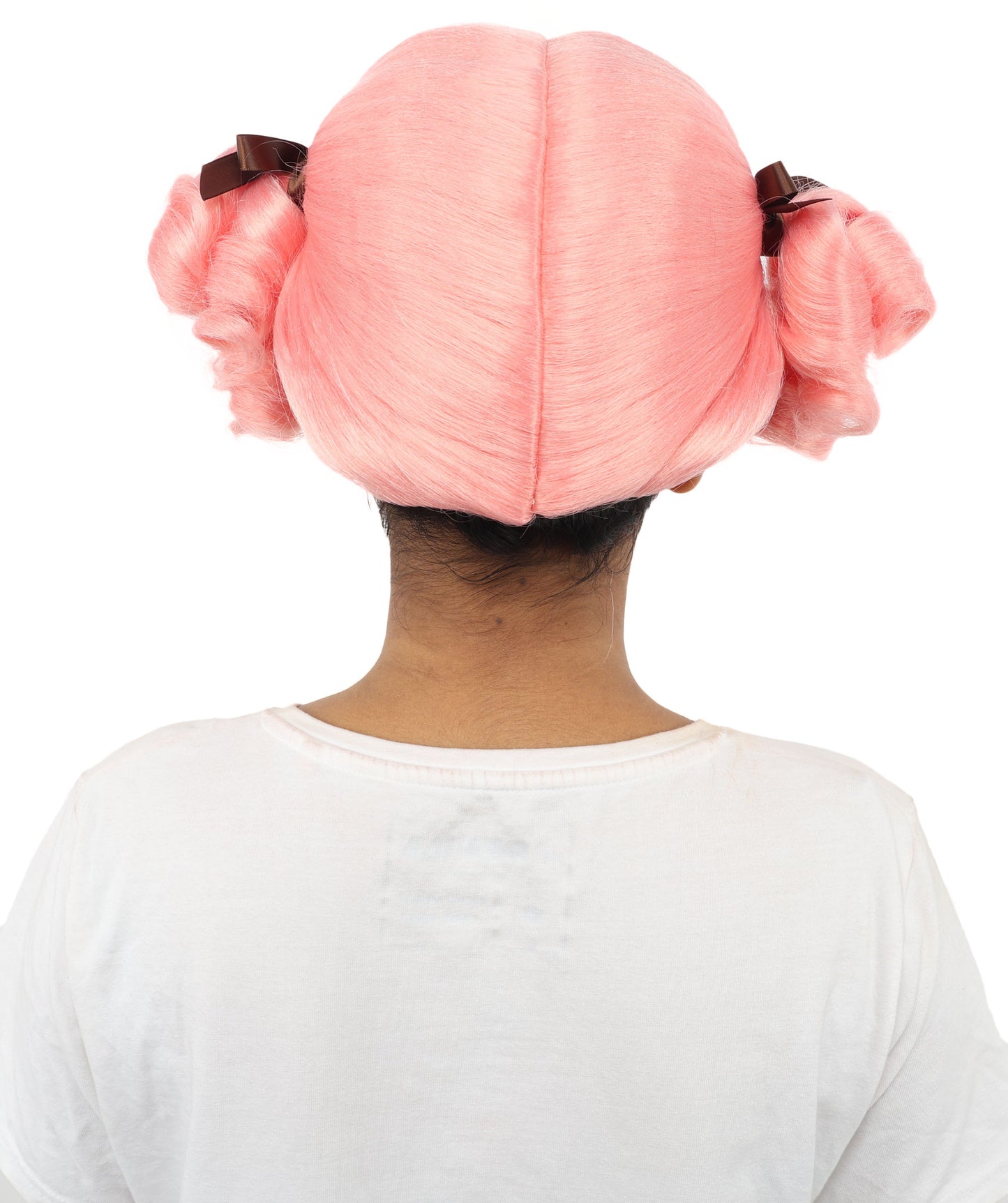 HPO Women's Golden White Mixed Curly Pigtail Wig | Messy Ringlet Twin Tails with Attached Fabric Ribbons, Synthetic Fiber & Breathable Cap | Halloween, Movie Character Roleplay, Costume Party & Theater
