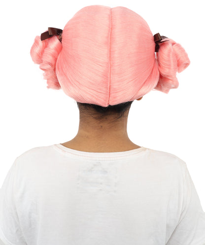 HPO Women's Golden White Mixed Curly Pigtail Wig | Messy Ringlet Twin Tails with Attached Fabric Ribbons, Synthetic Fiber & Breathable Cap | Halloween, Movie Character Roleplay, Costume Party & Theater