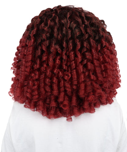 HPO Women's Burgundy Curly Wig | Medium Synthetic Hair with Intricate | Adjustable Breathable Cap for Cosplay, Halloween, Parties & Stage