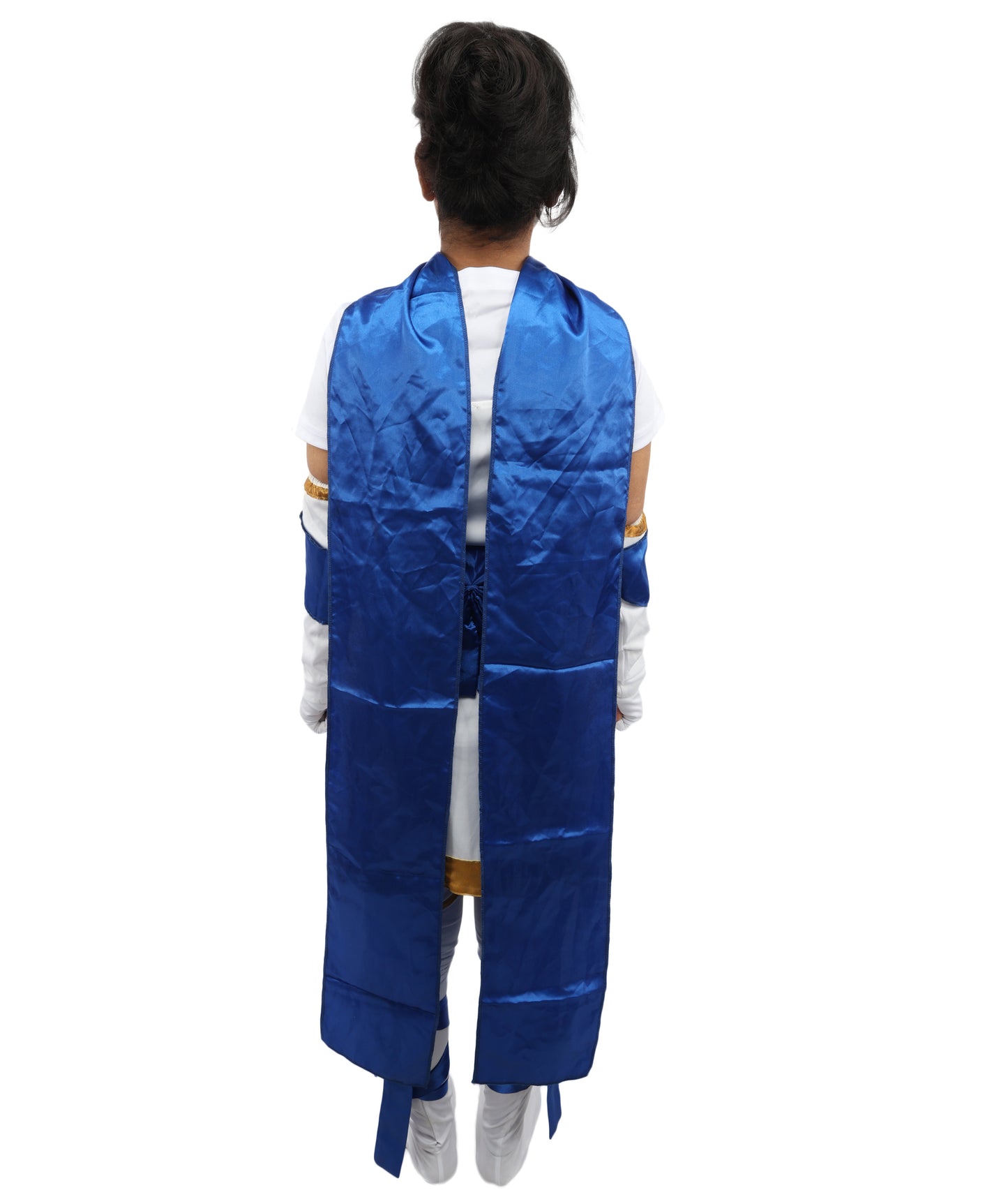 HPO Women's Anime Action Heroine Suit | White and blue jersey satin construction featuring a body garment, hand gloves, leg socks, belt, and bow | Ideal for party, Halloween, cosplay, theater, drag, performance, costume events