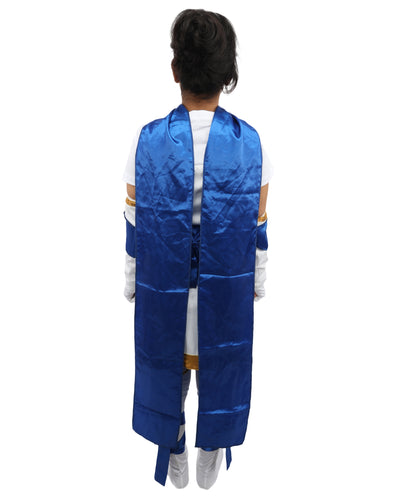 HPO Women's Anime Action Heroine Suit | White and blue jersey satin construction featuring a body garment, hand gloves, leg socks, belt, and bow | Ideal for party, Halloween, cosplay, theater, drag, performance, costume events