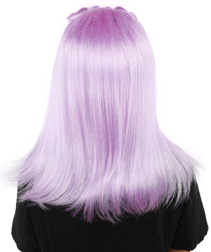 HPO Women's Brown & Pink Half Updo Bangs Wig | Create of synthetic fiber, blunt fringe with top bow, breathable base | Party, Halloween, theater, drag, performance, costume events