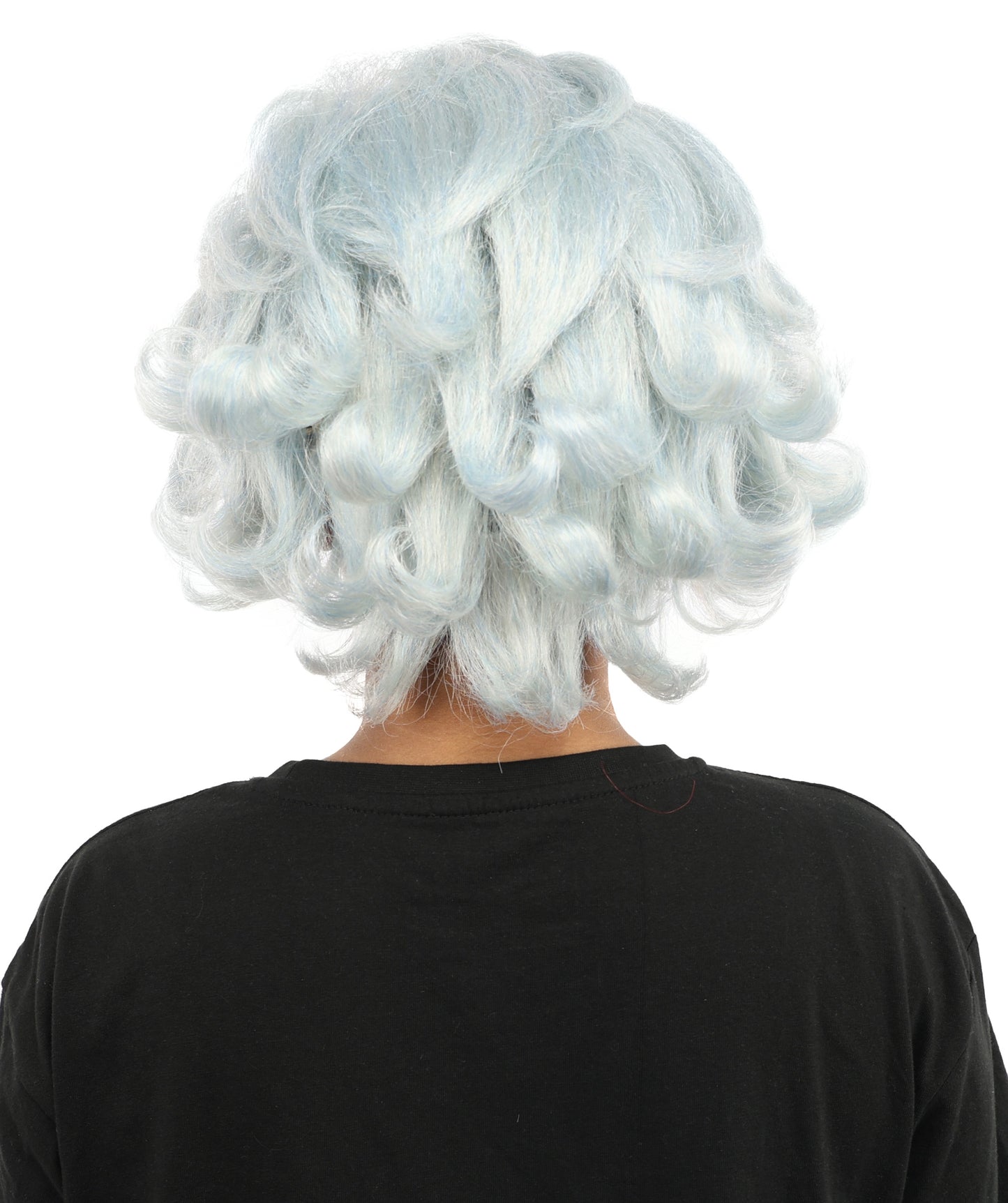Vintage Wavy Silver Blue Wig | 12 Inch Voluminous Swept Back Curls Retro Texture | Party Halloween Cosplay Theater Drag Performance Costume Events