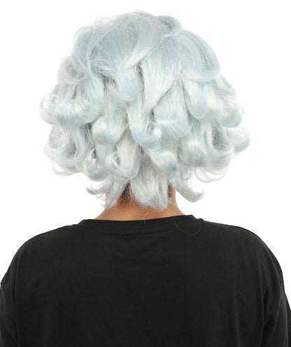 Vintage Wavy Silver Blue Wig | 12 Inch Voluminous Swept Back Curls Retro Texture | Party Halloween Cosplay Theater Drag Performance Costume Events