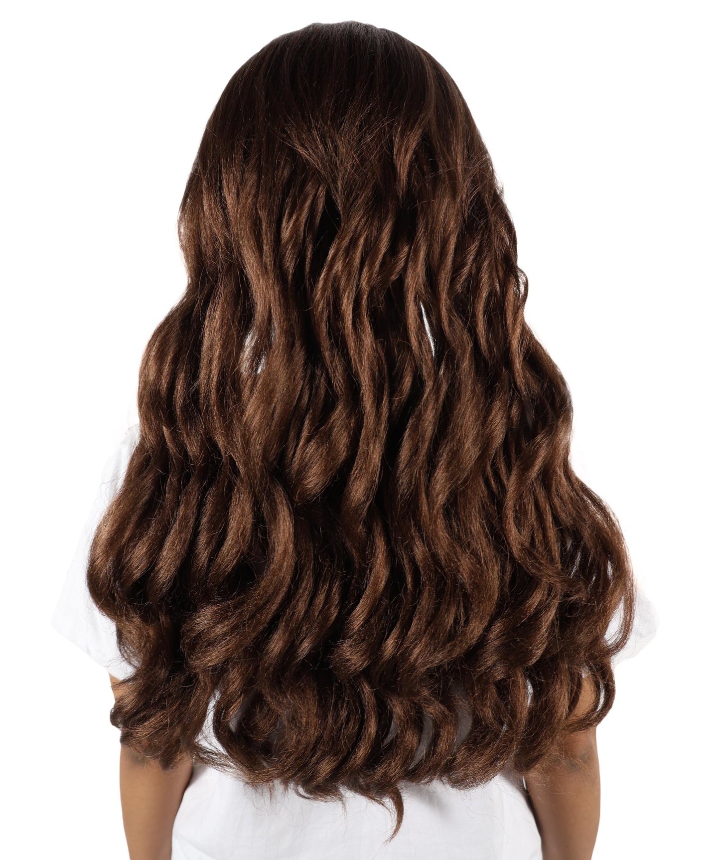 HPO Women’s Long Wavy Brown Wig | Flame-retardant Synthetic Fiber | Lightweight Capless Design for Halloween and Party