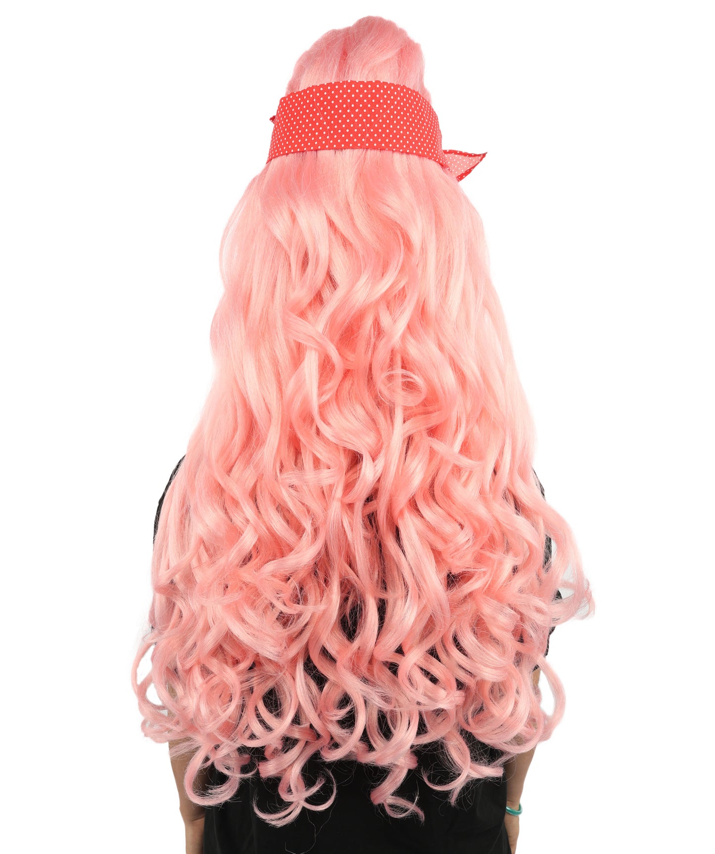 HPO Women’s Retro Beehive Wig with Red Bow | Multicolor Options | Extra Long Wavy Fancy Dress Accessory | Fancy Dress Accessory | Celebrity-Inspired Hair for Halloween, Cosplay & Music Tribute Parties