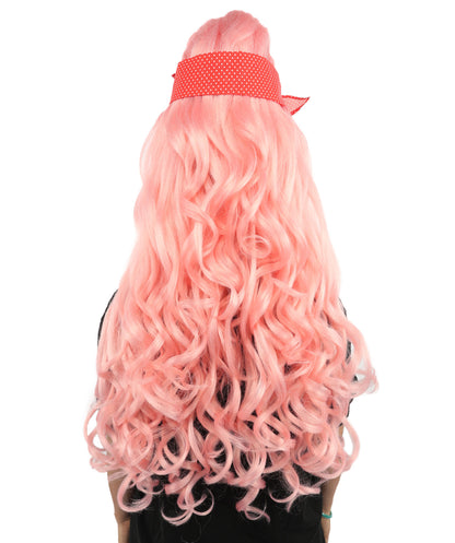 HPO Women’s Retro Beehive Wig with Red Bow | Multicolor Options | Extra Long Wavy Fancy Dress Accessory | Fancy Dress Accessory | Celebrity-Inspired Hair for Halloween, Cosplay & Music Tribute Parties