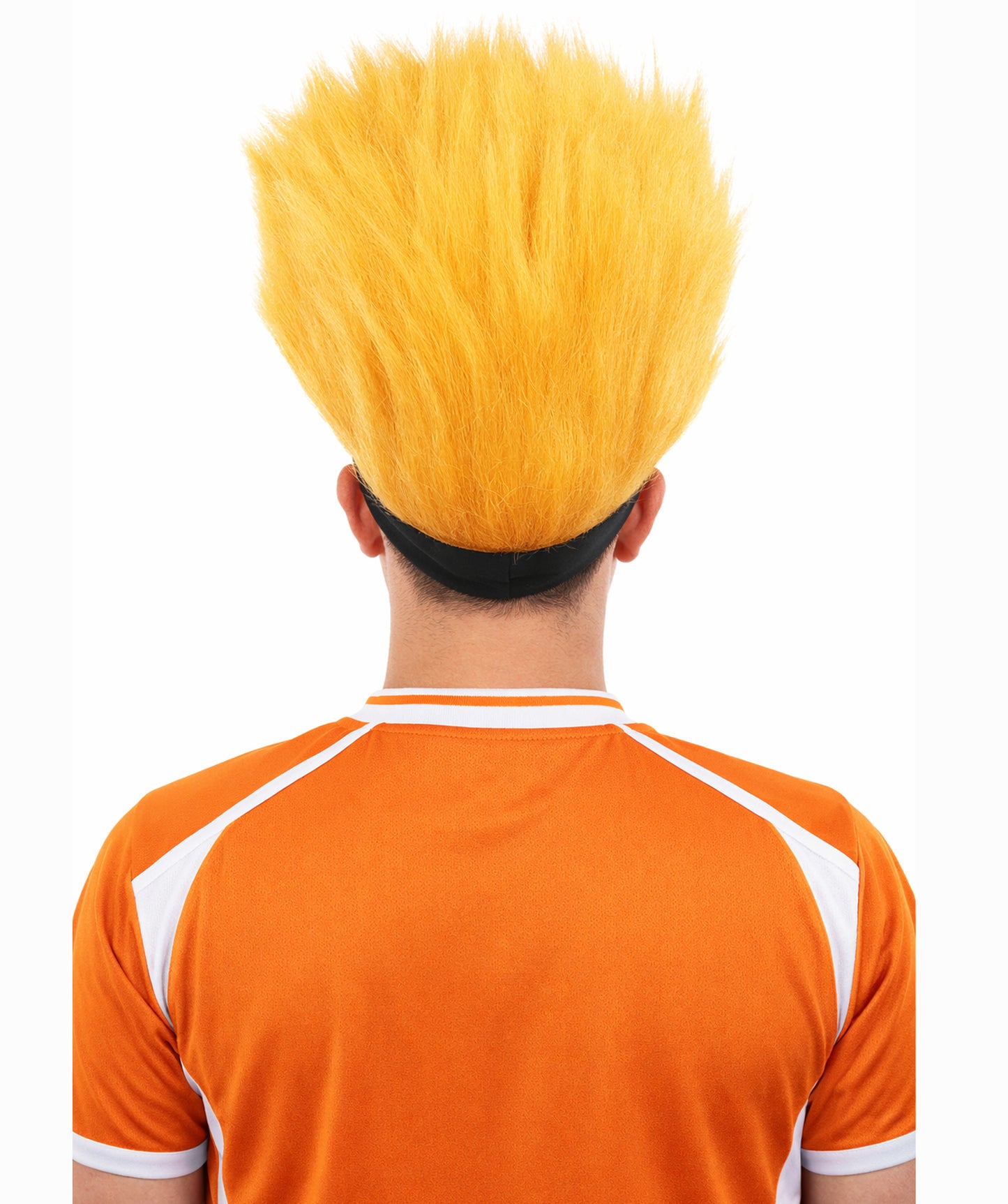 HPO Men's Purple and Golden Spiky Wig | Short Upright Mohawk Style Flame-retardant Synthetic Fiber Headband Design | Halloween Themed Party Dress Up Sports Fan Accessory