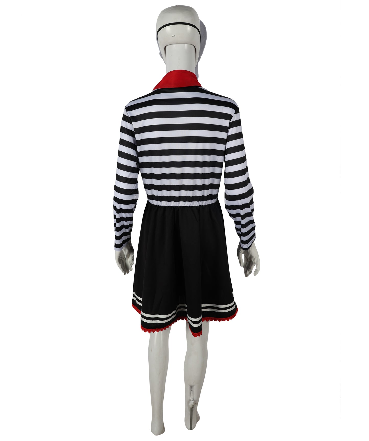 HPO Adult Women Mime Costume for Women | Black & White Striped Dress with Mask, Gloves & Tie Dress | Parisian Street Performer Outfit for Halloween, Cosplay & Theater