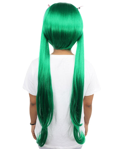 HPO Adult Women's Anime Wig with Long Ponytails | Vibrant Teal Synthetic Cosplay Hairpiece | Adjustable Breathable Cap for Halloween, Parties & Stage