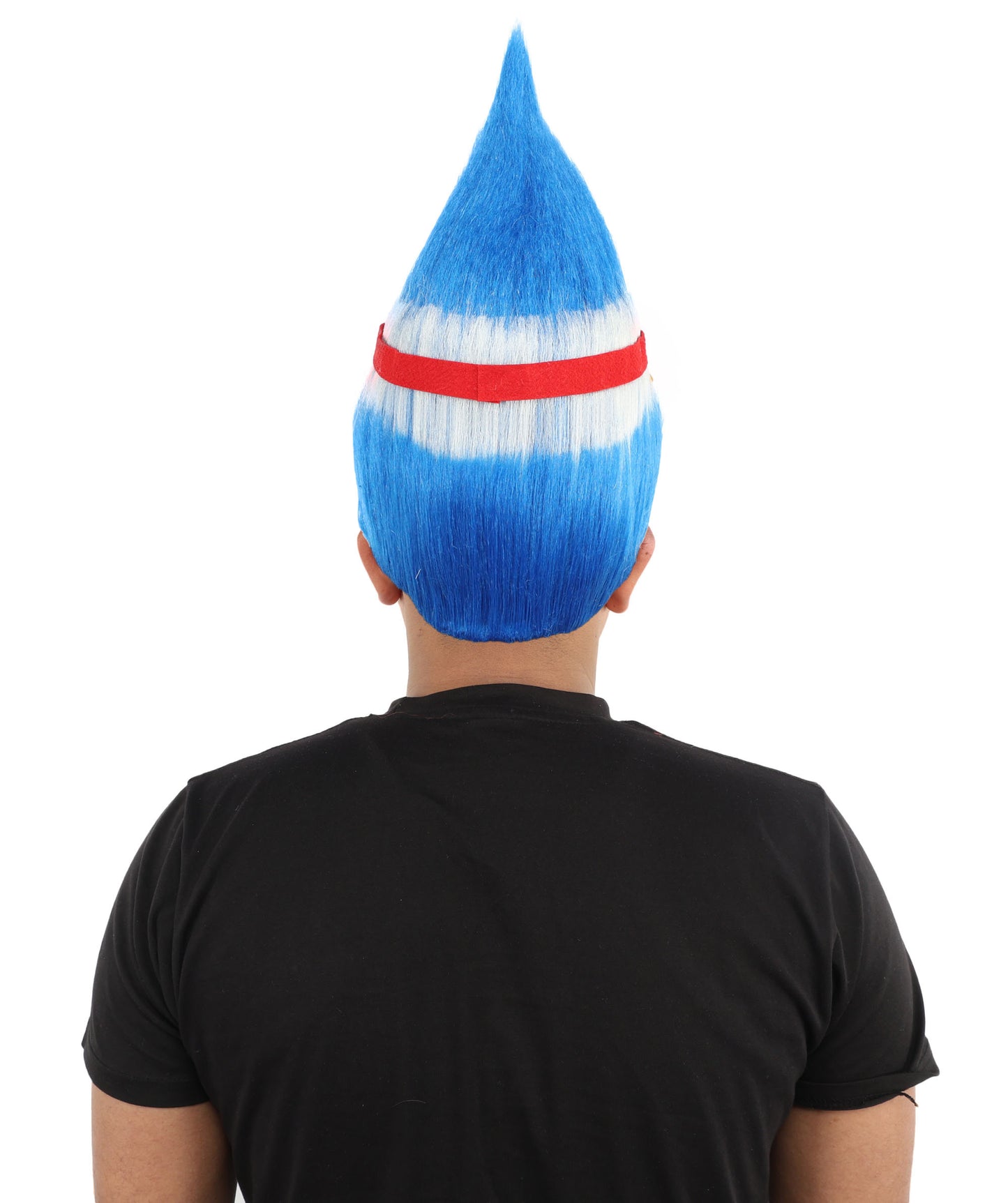HPO Unisex Cabo Verde Sports Troll Wig – Spiky Fan Wig in National Colors for Patriotic Events and Football Matches | Synthetic Fiber Headpiece with Capless Cap