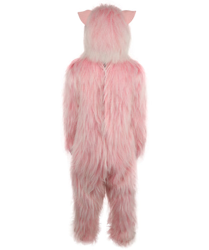 HPO Adult White & Pink Animal Fur Monster Bundle Costume & Mask Set – Full Body Suit with 13 Inch Head Mask for Adults | Funny Furry Pig-Inspired Outfit for Cosplay, Theatre & Halloween Party Events