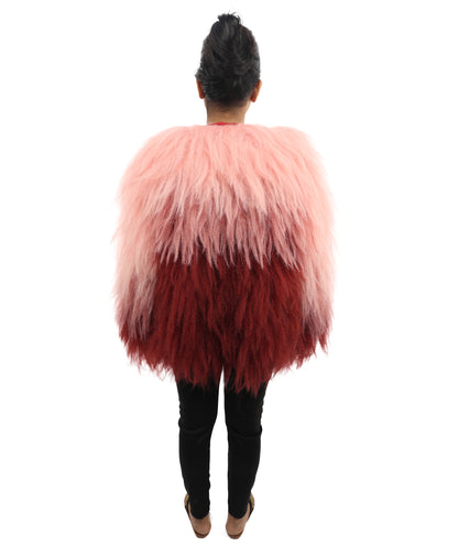 HPO Women's Pink & Merun Ombre Shaggy Costume Coat | 30 Inch Long Synthetic Hair Kpop Idol Jacket | Party Halloween Cosplay Music Video Performance Events