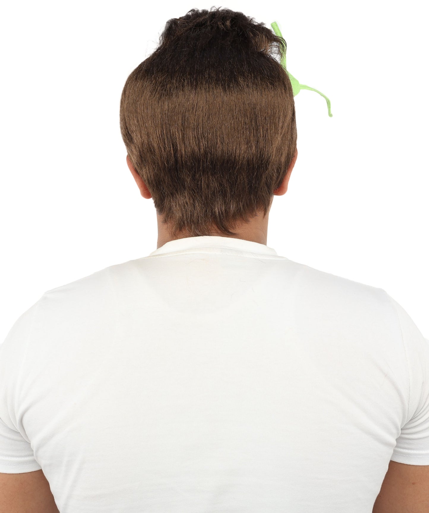 HPO Men's Brain Slug Orange Wig | Medium Spiked Synthetic Hair with Attached Green Alien Plush and Messy Texture | Sci-Fi Cosplay, Halloween, Cartoon Theme Party, and Funny Costume Accessories