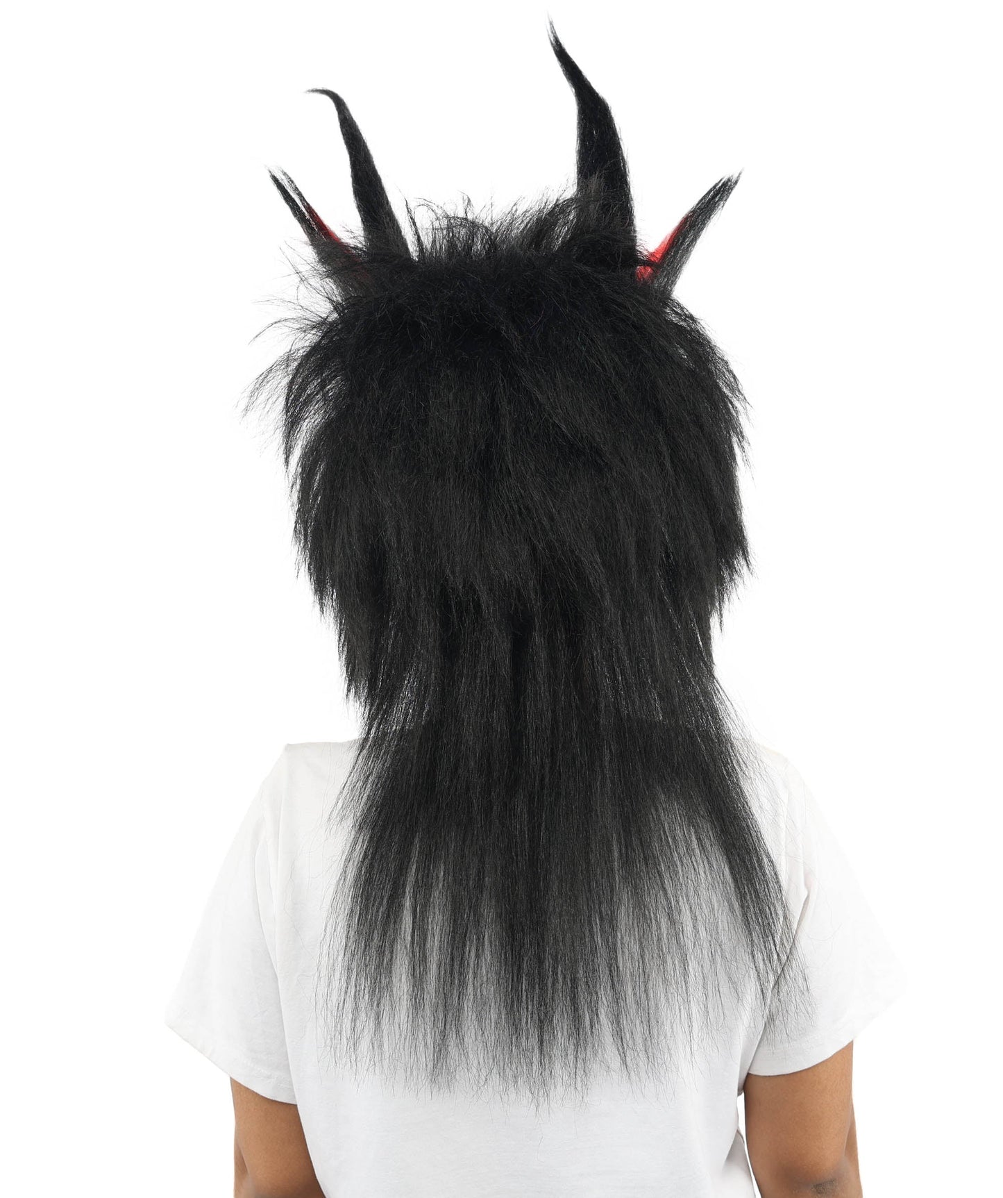 Adult Women’s Black Spiked Horn Wig | Fantasy Hair with Red Accents | Ideal for Gothic Cosplay and Halloween Events