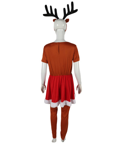 HPO Adult Women's Reindeer Costume | Fun Holiday Outfit with Antlers – Christmas Party