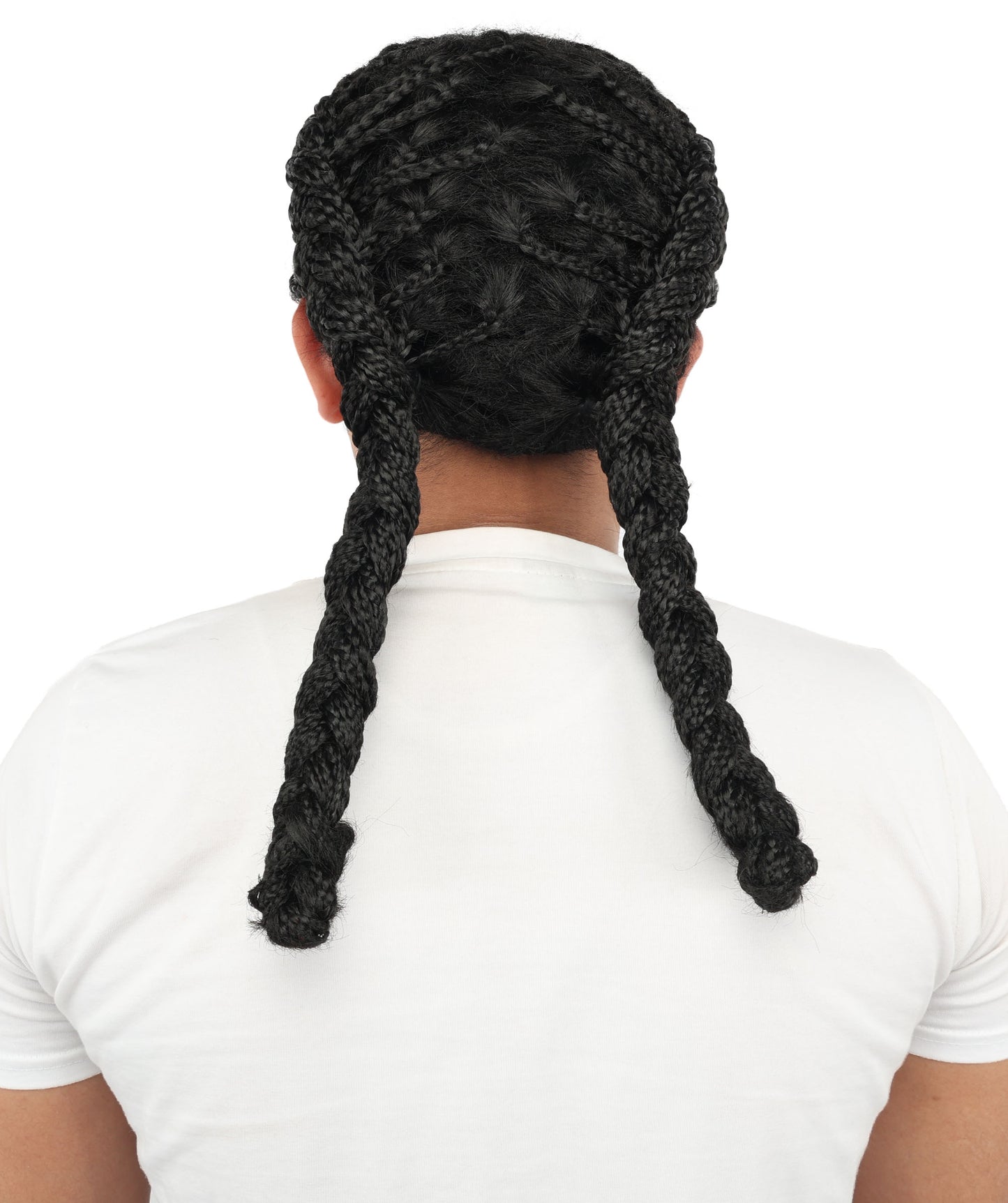 HPO Men's Cornrow Braided Dreadlock Brown Wig | Deep obsidian tone, create of synthetic fiber, tight 16-inch back-swept braids, breathable base | Party, Halloween, theater, drag, performance, costume events