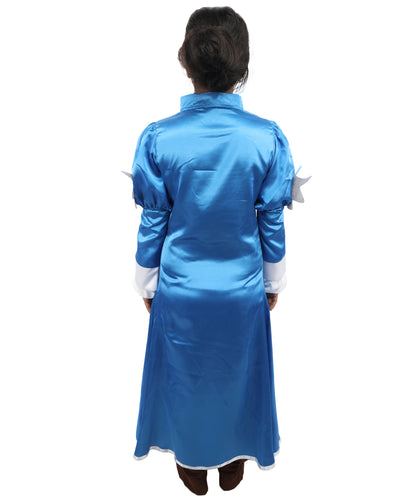 HPO Women's Anime Sorceress Roleplay Suit | Flowing white and blue satin jersey construction featuring a long dress, hand gloves, and leg socks | Ideal for party, Halloween, cosplay, theater, drag, performance, costume events