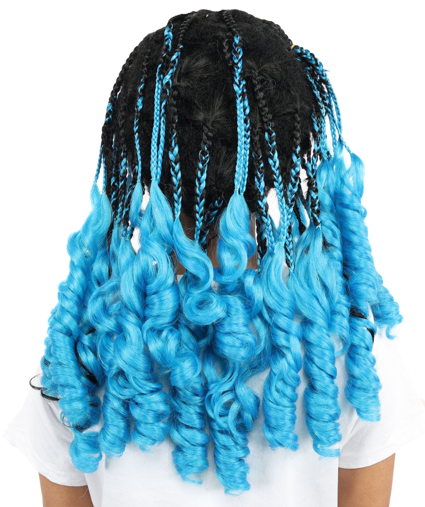 HPO Women’s Long Ombre Blue & Black Braided Wig | Gradient Synthetic Braids for Cosplay & Halloween | Lightweight Capless Cap Design