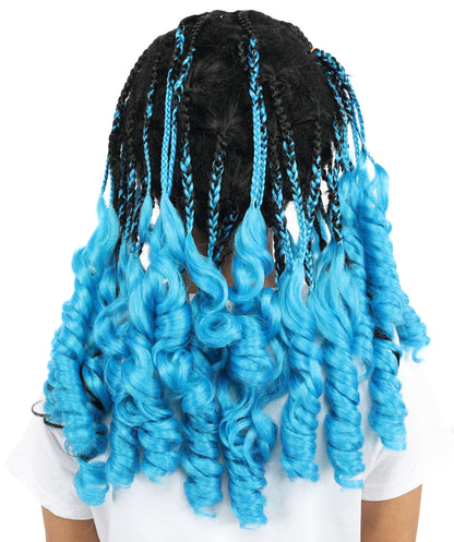 HPO Women’s Long Ombre Blue & Black Braided Wig | Gradient Synthetic Braids for Cosplay & Halloween | Lightweight Capless Cap Design