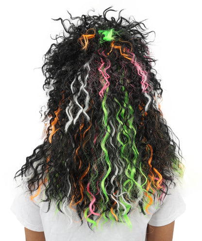 HPO Women's Wild Shaggy Rocker Wig | Multi-colored dark base, create of synthetic fiber, massive frizzy volume, breathable base | Party, Halloween, theater, drag, performance, costume events