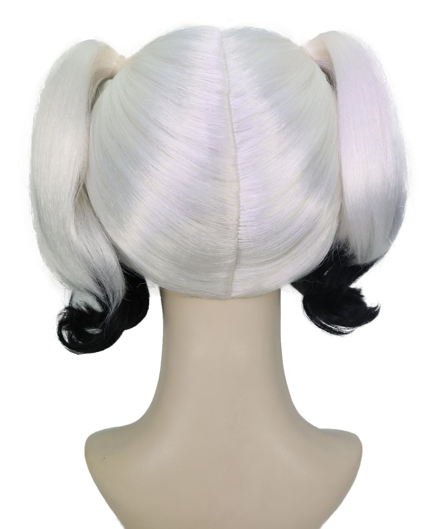 HPO Adult Women’s Black and White Pigtail Wig | Split Color Curly Hairpiece with Bangs | Ideal for Halloween, Cosplay, and Fancy Dress Wig