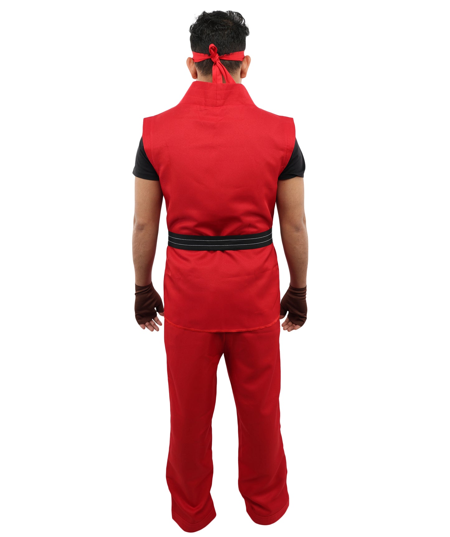 HPO Men Martial Arts Fighter Outfit | Red Gi Costume with Belt, Headband & Gloves, Body | Video Game Fighter costume For Cosplay & Themed Battle Events