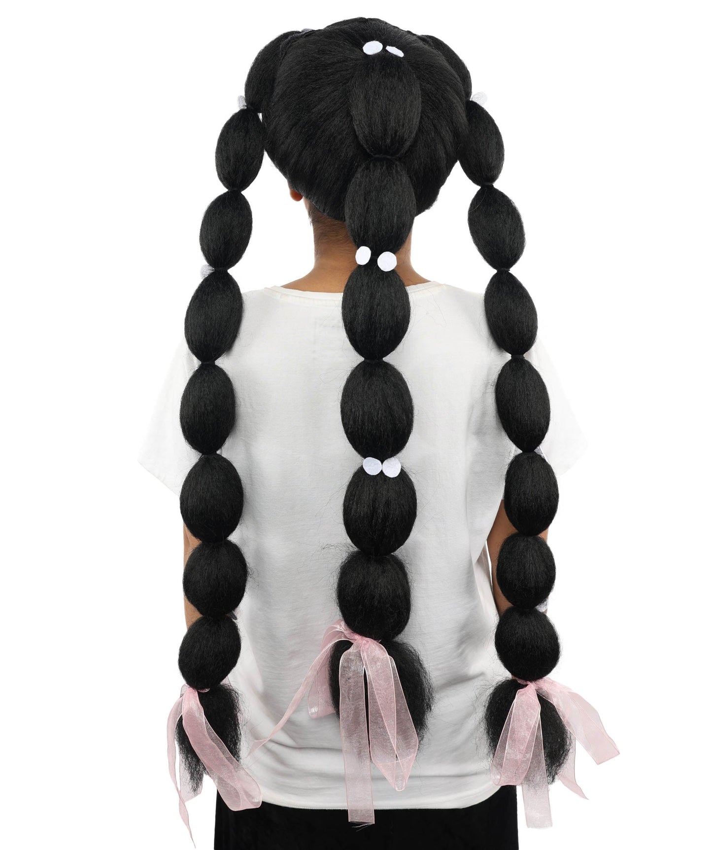 Adult Women's Celebrity-Inspired Black Triple Braid Wig | Extra Long Braided Hairpiece with Clips & Ribbons | Ideal for Styled Looks, Halloween and Cosplay