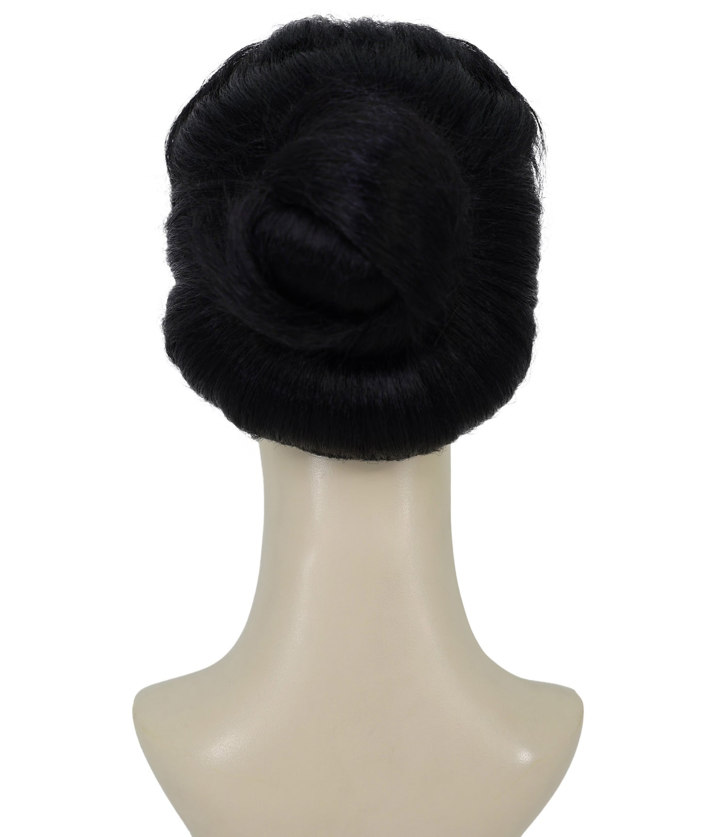 HPO Adult Women’s Sculpted Visor Bangs Wig with Sleek High Bun | Halloween Wig | Flame-Retardant Synthetic Fiber | Breathable Capless Cap Design