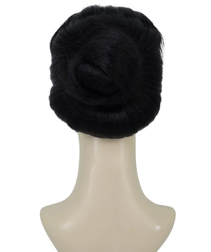 HPO Adult Women’s Sculpted Visor Bangs Wig with Sleek High Bun | Halloween Wig | Flame-Retardant Synthetic Fiber | Breathable Capless Cap Design