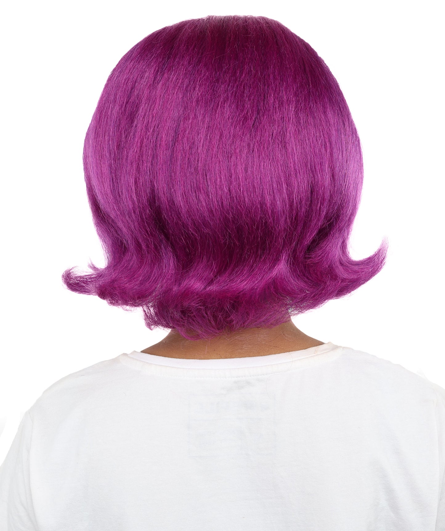 HPO Women’s 60s Flip Purple Wig with Bangs | Short Retro Hairstyle with Outward Curls | Vintage Costume Hairpiece for Halloween, Cosplay, Parties & Stage