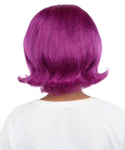HPO Women’s 60s Flip Purple Wig with Bangs | Short Retro Hairstyle with Outward Curls | Vintage Costume Hairpiece for Halloween, Cosplay, Parties & Stage