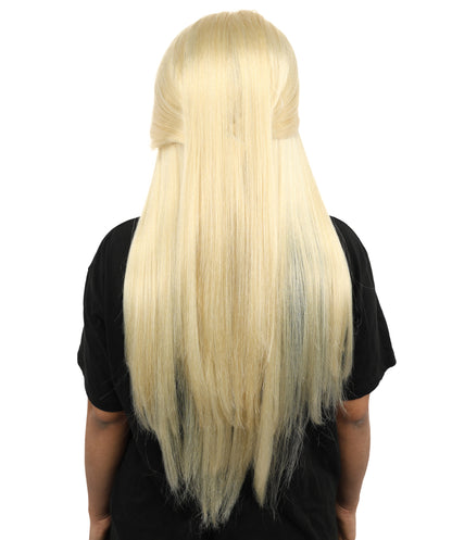 HPO Women's Deep Copper Plait Blonde Wig | 29-Inch Matte Synthetic Fiber, Heavy Single Braid Style, Center Part | Halloween, Carnival, Theater, Fantasy Events