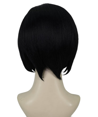 HPO Women's Shimmering Short Black Wig with Golden Highlights | Glam Supervillain-Inspired Hairpiece | For Cosplay, Halloween, Stage & Themed Events