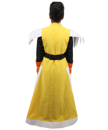 HPO Fantasy Warrior Dress Suit | Yellow and black uniform nw construction featuring a main body dress, hand gloves, and structured belt | Ideal for party, Halloween, cosplay, theater, drag, performance, costume events