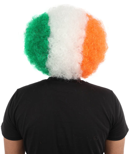 HPO Unisex Cote d'Ivoire Afro Wig | 12 Inch Orange White Green Tricolor Synthetic Curls | Sports Event National Holiday Parade Soccer Match Fan Gear